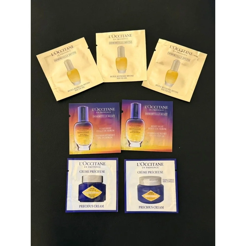 L'Occitane Immortelle Skincare Sample Lot – 7 Pieces Youth Oil Reset Serum Cream